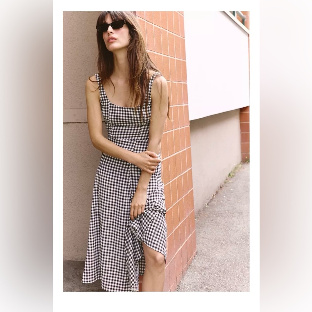 Brown and White Gingham Dress